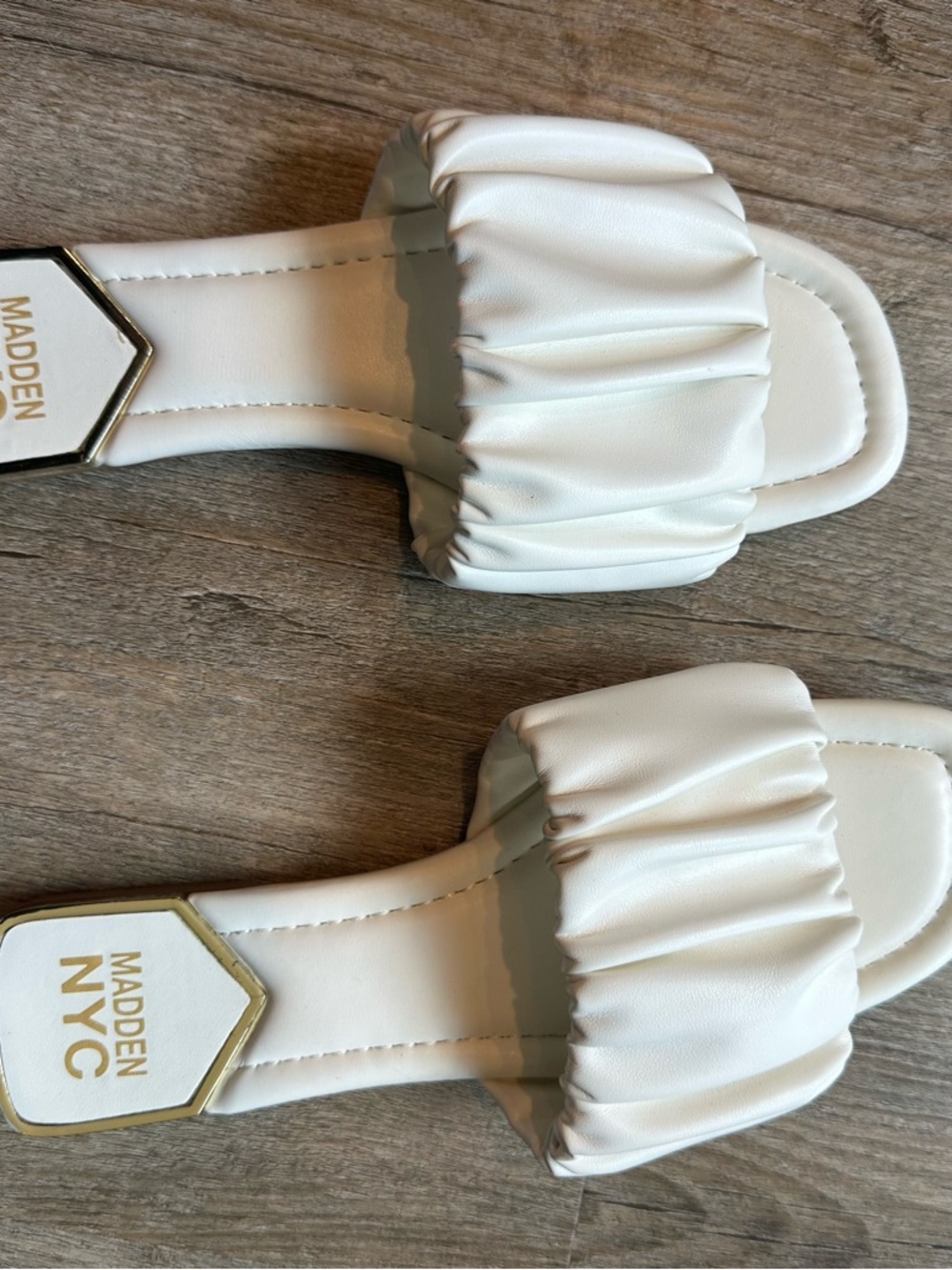 Madden NYC Women's Cream Ruched Slide Sandals